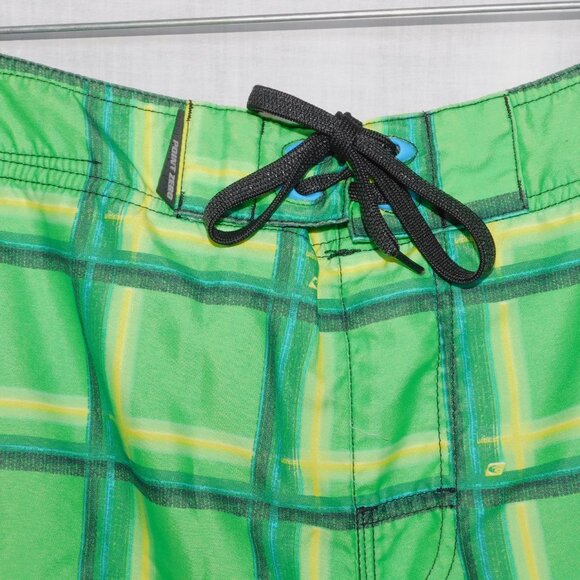 Point Zero Mens L Black Green Yellow plaid Lined Board Shorts Swim Trunks - Picture 2 of 11